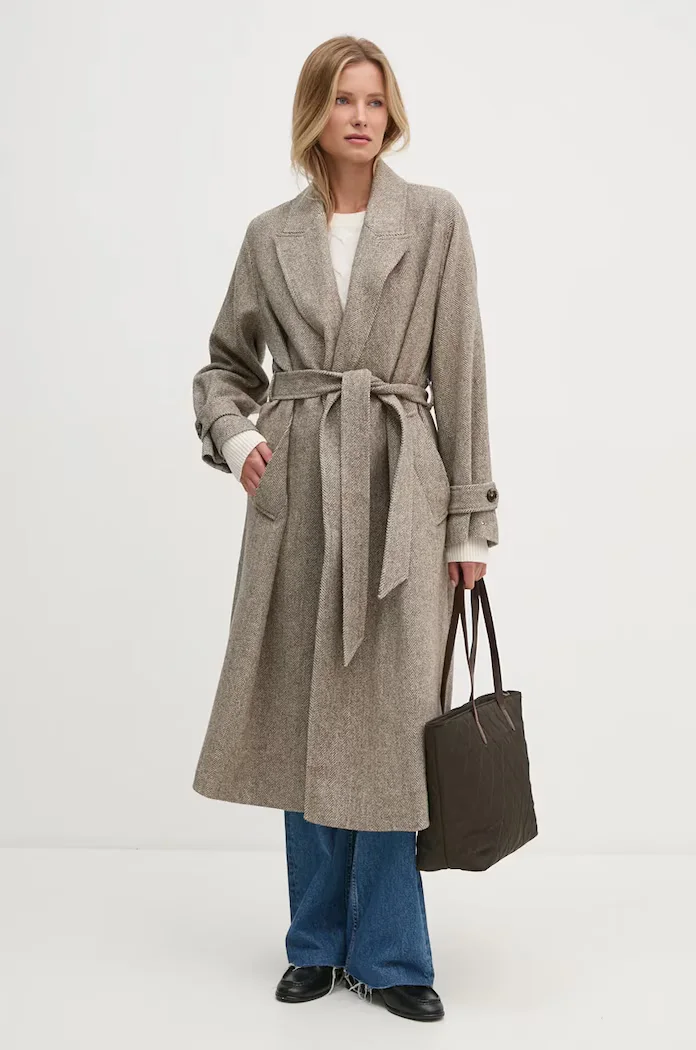 Tommy Hilfiger пуловер дамски от вълна бежов WW0WW43586