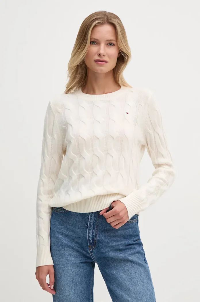 Tommy Hilfiger пуловер дамски от вълна бежов WW0WW43586