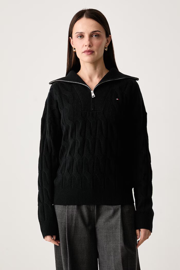 Tommy Hilfiger пуловер дамски от вълна черен WW0WW46425