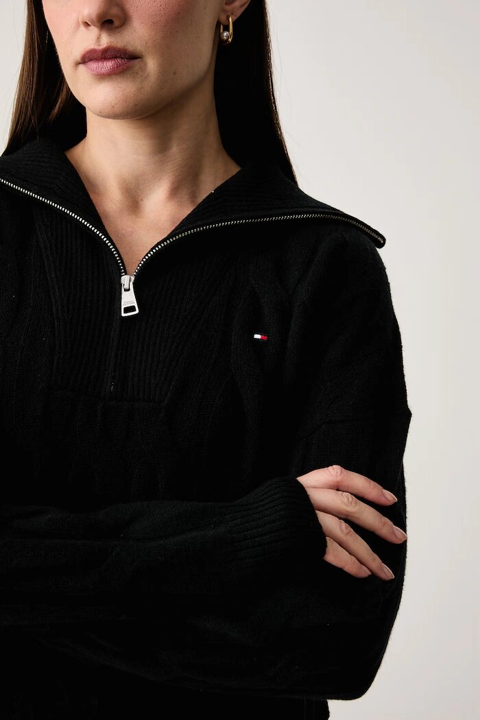 Tommy Hilfiger пуловер дамски от вълна черен WW0WW46425