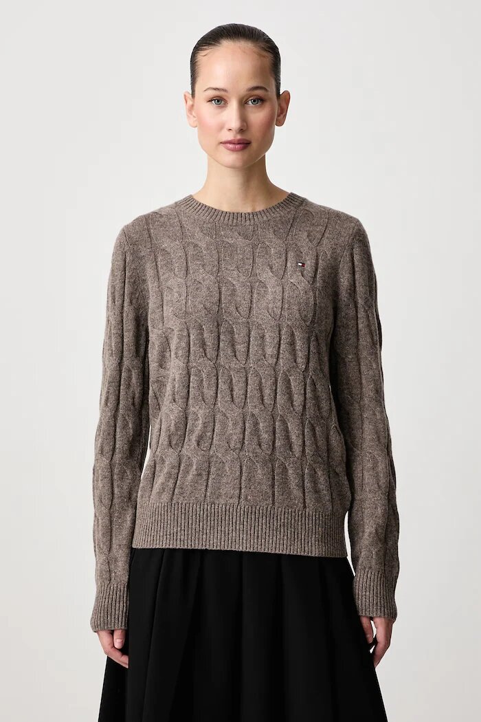 Tommy Hilfiger пуловер дамски от вълна кафяв WW0WW43586
