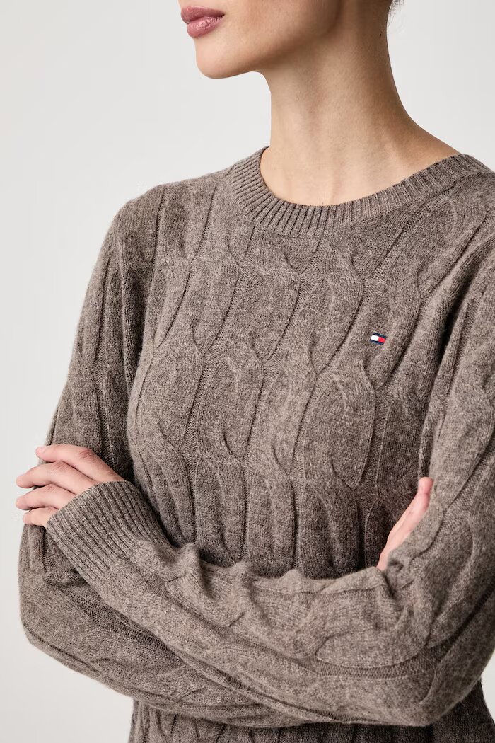 Tommy Hilfiger пуловер дамски от вълна кафяв WW0WW43586