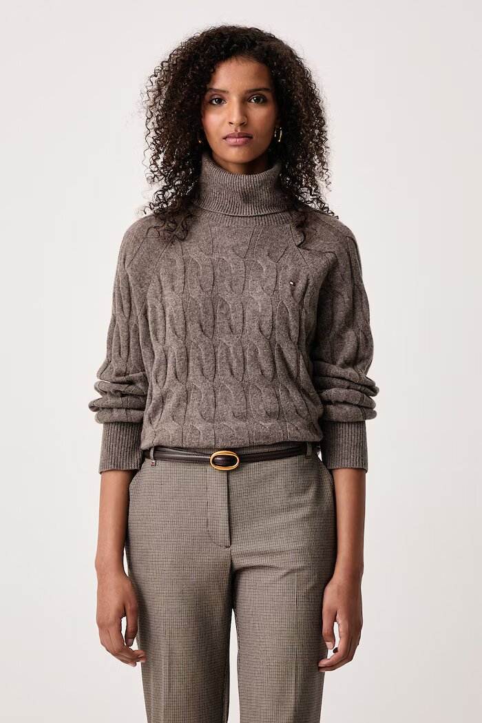 Tommy Hilfiger пуловер дамски от вълна кафяв WW0WW46791