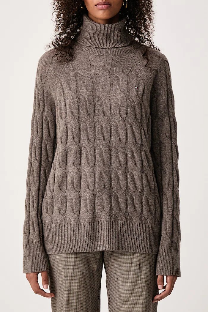 Tommy Hilfiger пуловер дамски от вълна кафяв WW0WW46791