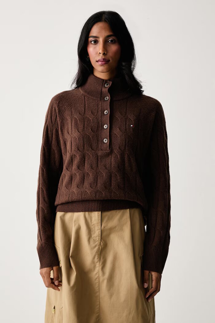 Tommy Hilfiger пуловер дамски от вълна кафяв WW0WW52189