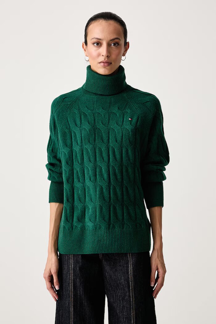 Tommy Hilfiger пуловер дамски от вълна зелен WW0WW46791