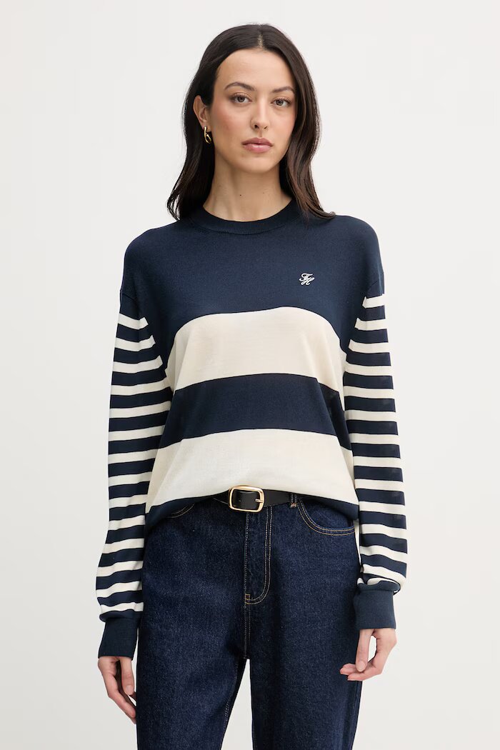Tommy Hilfiger пуловер дамски с добавена коприна тъмносин WW0WW48501