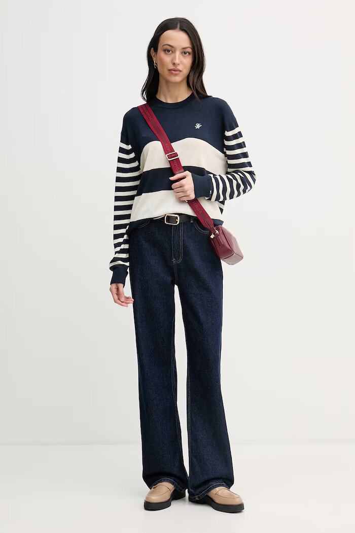 Tommy Hilfiger пуловер дамски с добавена коприна тъмносин WW0WW48501