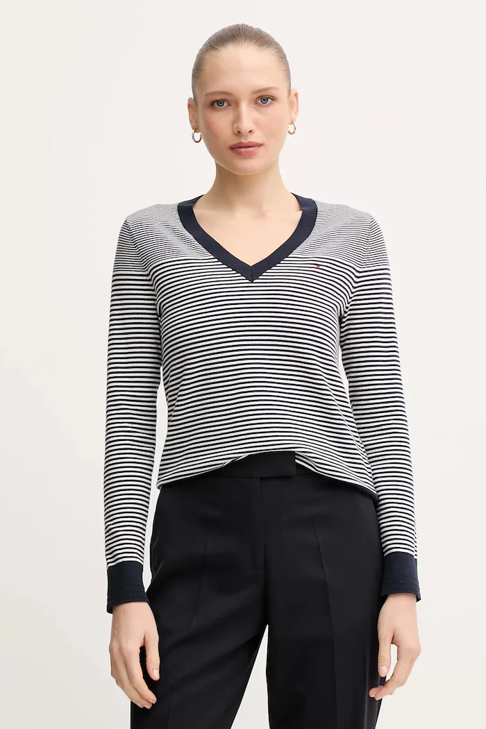 Tommy Hilfiger пуловер дамски с памук тъмносин WW0WW40098
