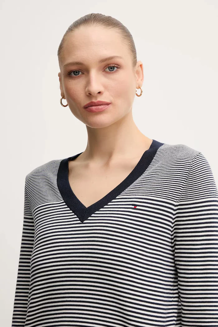 Tommy Hilfiger пуловер дамски с памук тъмносин WW0WW40098