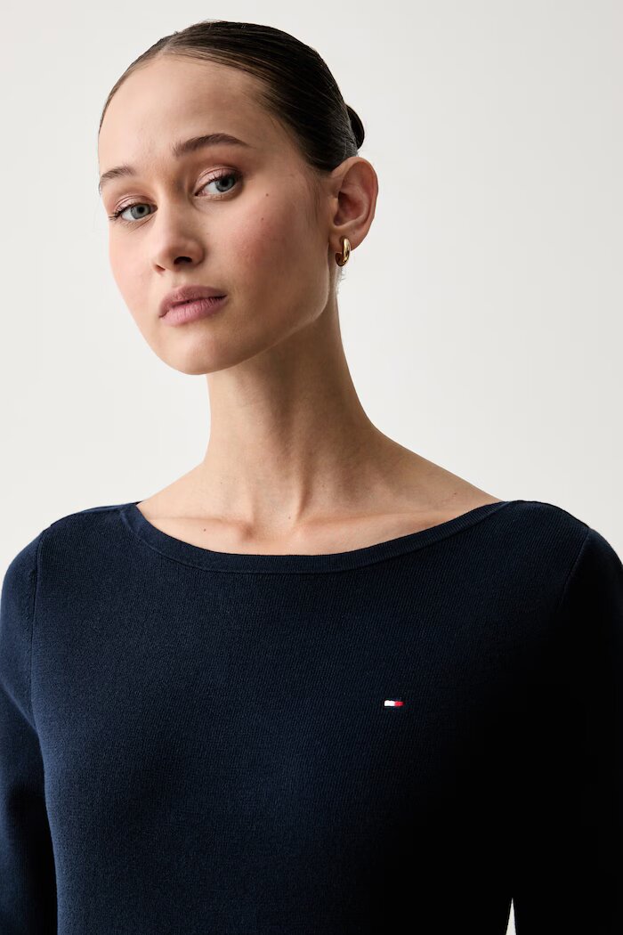 Tommy Hilfiger пуловер дамски с памук тъмносин WW0WW50107