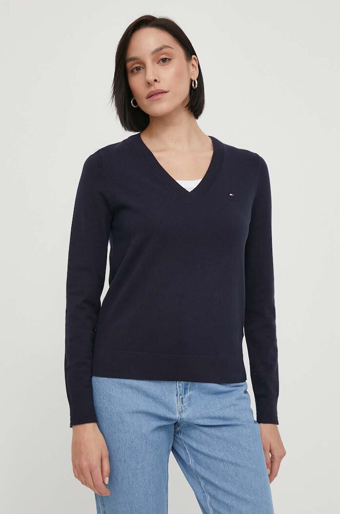 Tommy Hilfiger Пуловер дамски в тъмносиньо от лека материя WW0WW42049