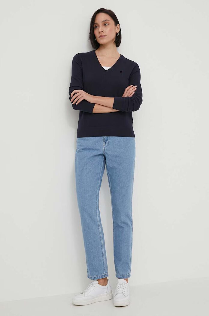 Tommy Hilfiger Пуловер дамски в тъмносиньо от лека материя WW0WW42049