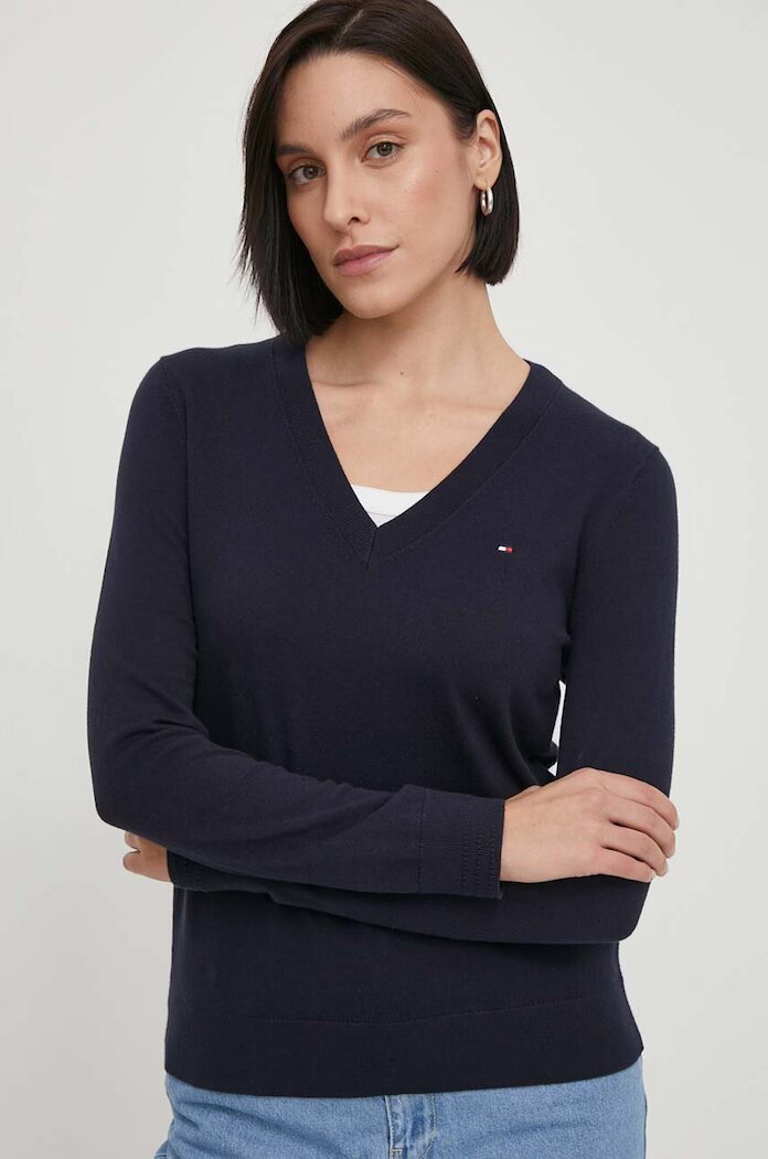 Tommy Hilfiger Пуловер дамски в тъмносиньо от лека материя WW0WW42049