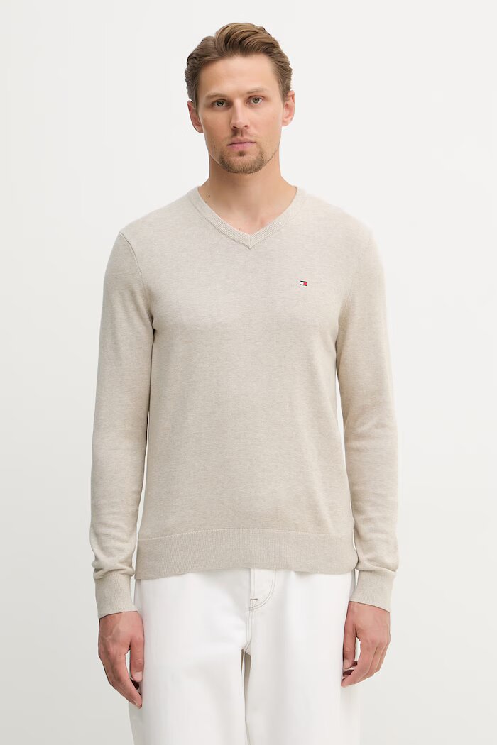 Tommy Hilfiger пуловер мъжки от памук бежов MW0MW14745