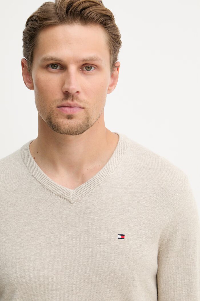 Tommy Hilfiger пуловер мъжки от памук бежов MW0MW14745