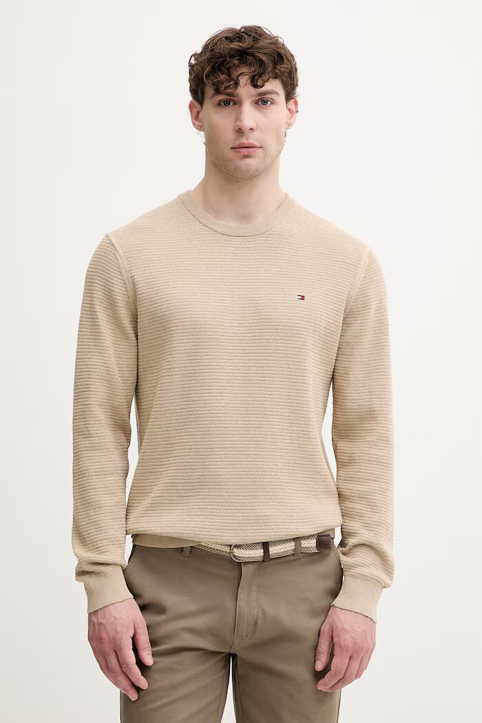 Tommy Hilfiger пуловер мъжки от памук бежов MW0MW42799