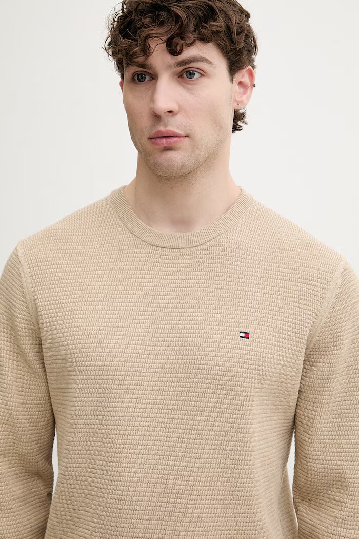 Tommy Hilfiger пуловер мъжки от памук бежов MW0MW42799