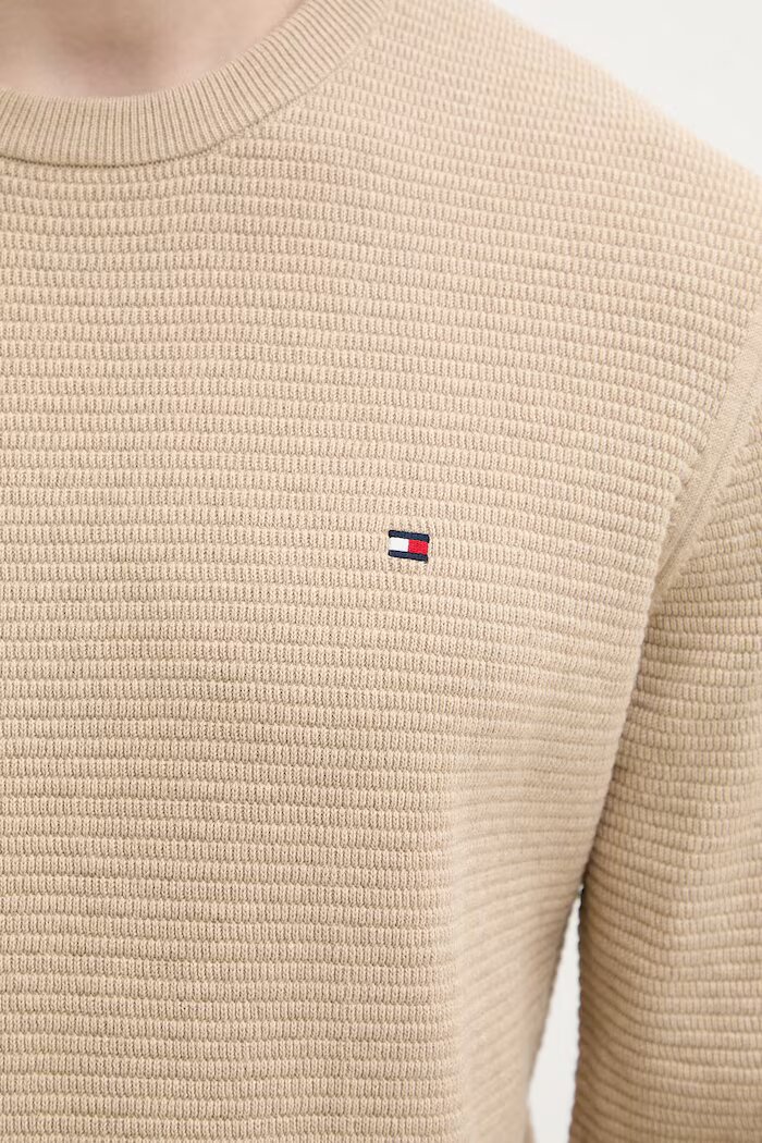 Tommy Hilfiger пуловер мъжки от памук бежов MW0MW42799
