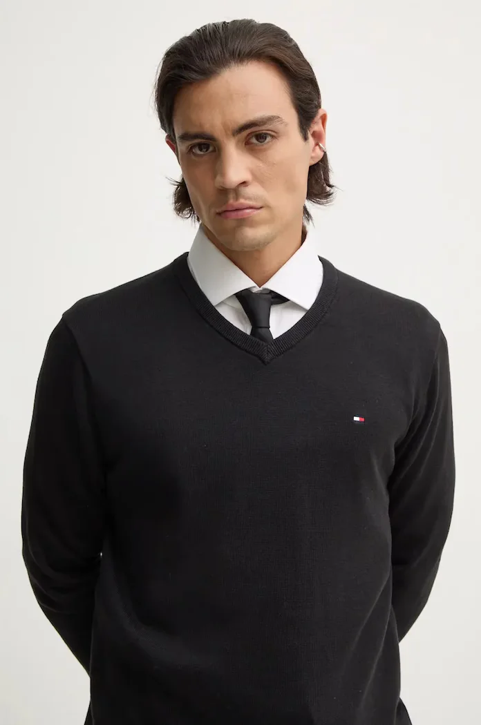 Tommy Hilfiger пуловер мъжки от памук черен MW0MW14745