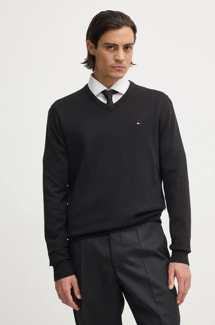 Tommy Hilfiger пуловер мъжки от памук черен MW0MW14745