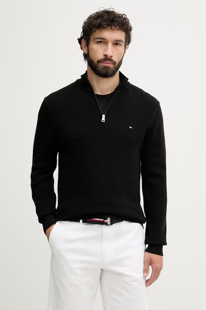 Tommy Hilfiger пуловер мъжки от памук черен MW0MW42916