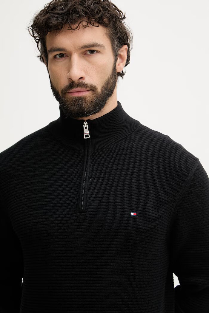 Tommy Hilfiger пуловер мъжки от памук черен MW0MW42916