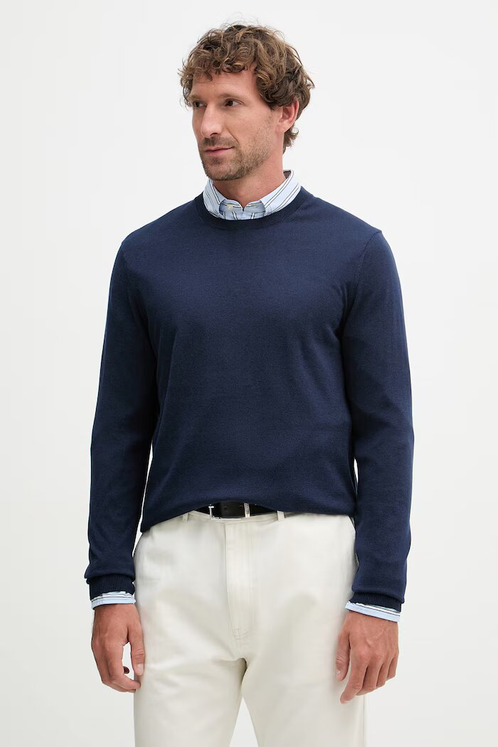 Tommy Hilfiger пуловер мъжки от памук NEW YORK тъмносин MW0MW41820