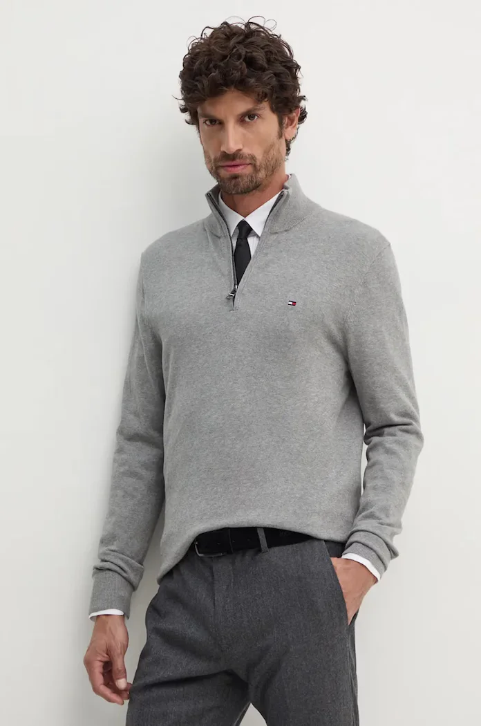Tommy Hilfiger пуловер мъжки от памук сив MW0MW37331