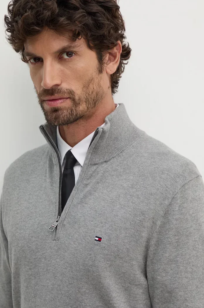 Tommy Hilfiger пуловер мъжки от памук сив MW0MW37331