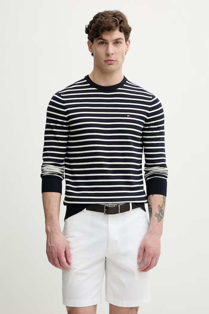Tommy Hilfiger пуловер мъжки от памук тъмносин MW0MW39999