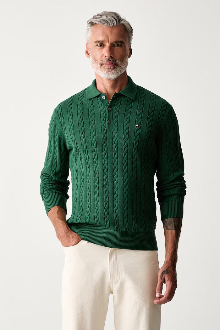 Tommy Hilfiger пуловер мъжки от памук зелен MW0MW41955