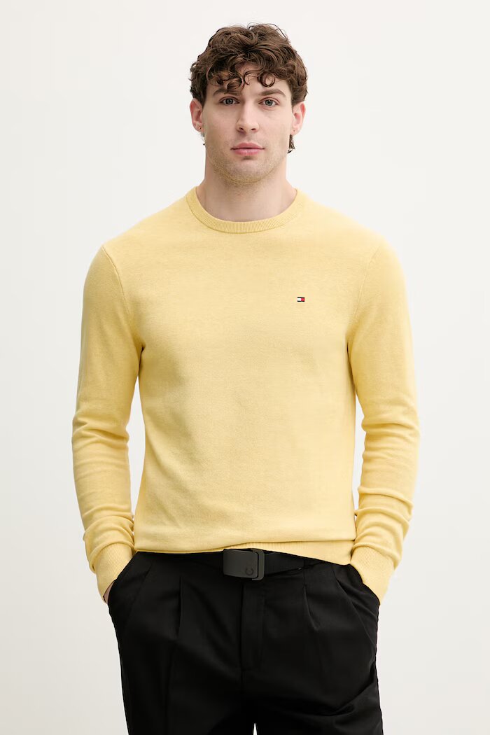 Tommy Hilfiger пуловер мъжки от памук жълт MW0MW39999