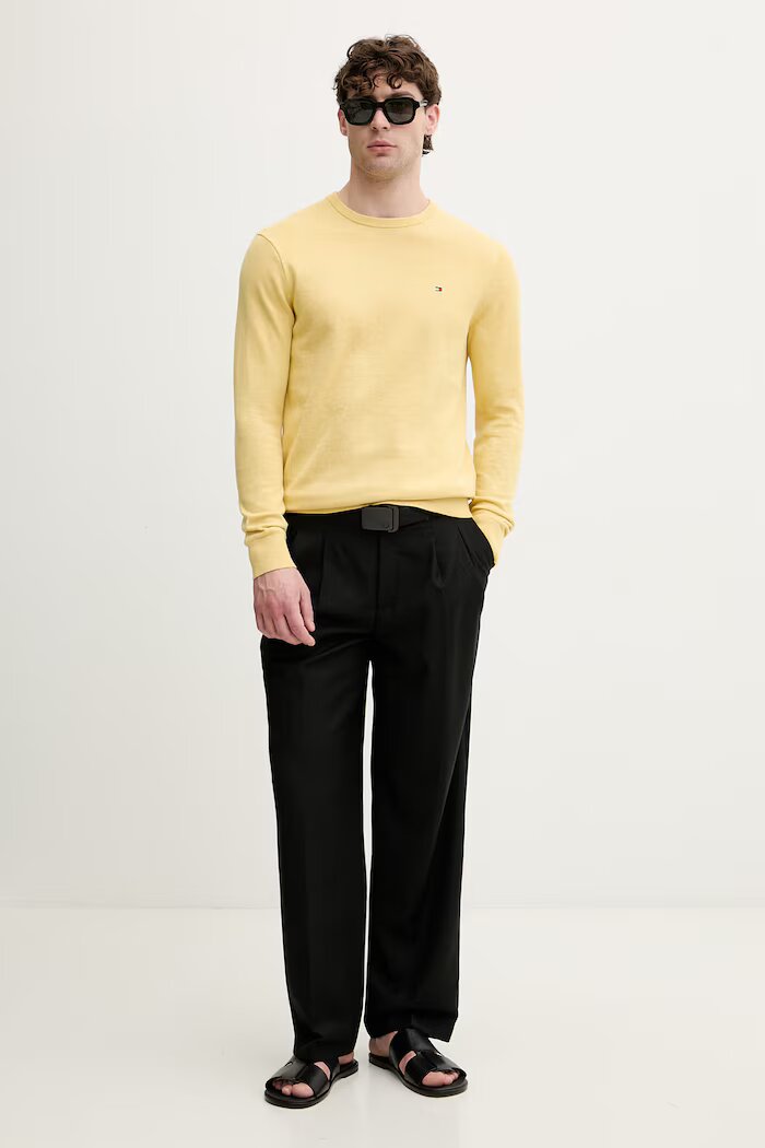 Tommy Hilfiger пуловер мъжки от памук жълт MW0MW39999