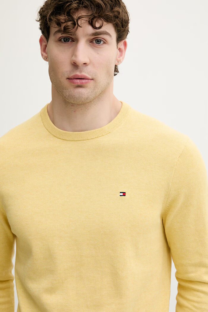 Tommy Hilfiger пуловер мъжки от памук жълт MW0MW39999