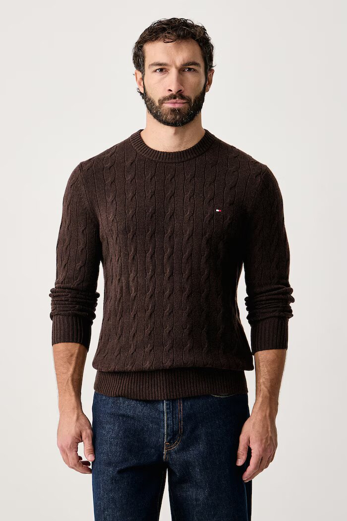 Tommy Hilfiger пуловер мъжки от вълна кафяв MW0MW40442