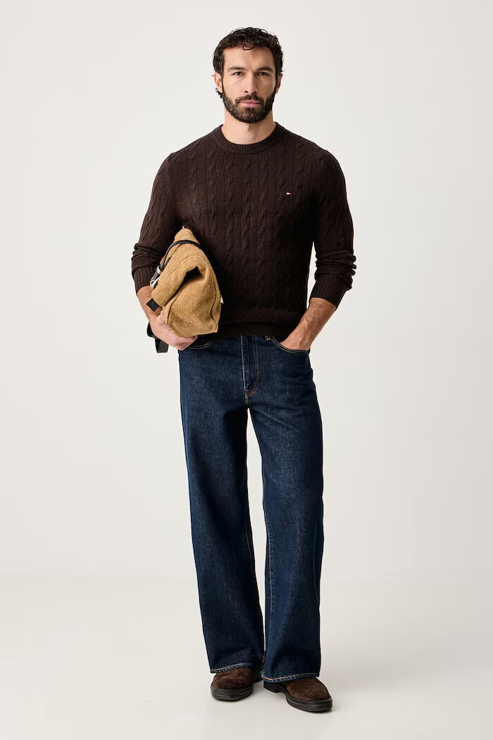 Tommy Hilfiger пуловер мъжки от вълна кафяв MW0MW40442