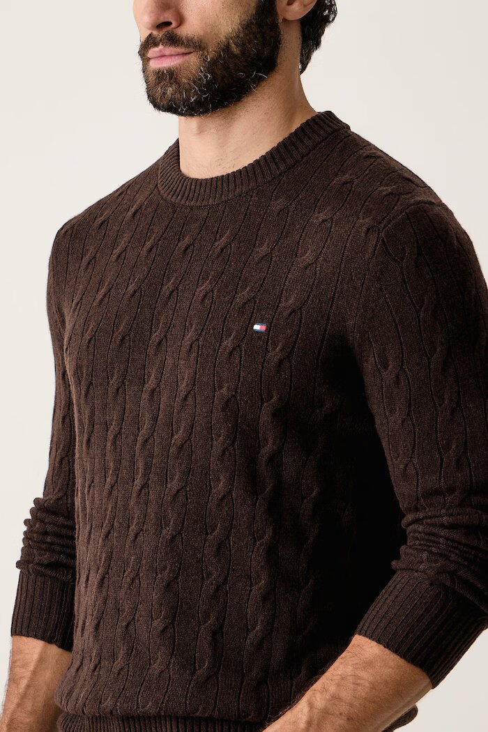 Tommy Hilfiger пуловер мъжки от вълна кафяв MW0MW40442