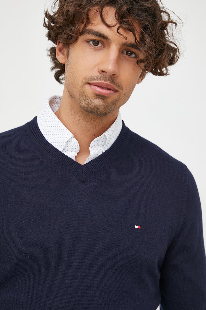Tommy Hilfiger Пуловер с кашмир мъжки в тъмносиньо от лека материя