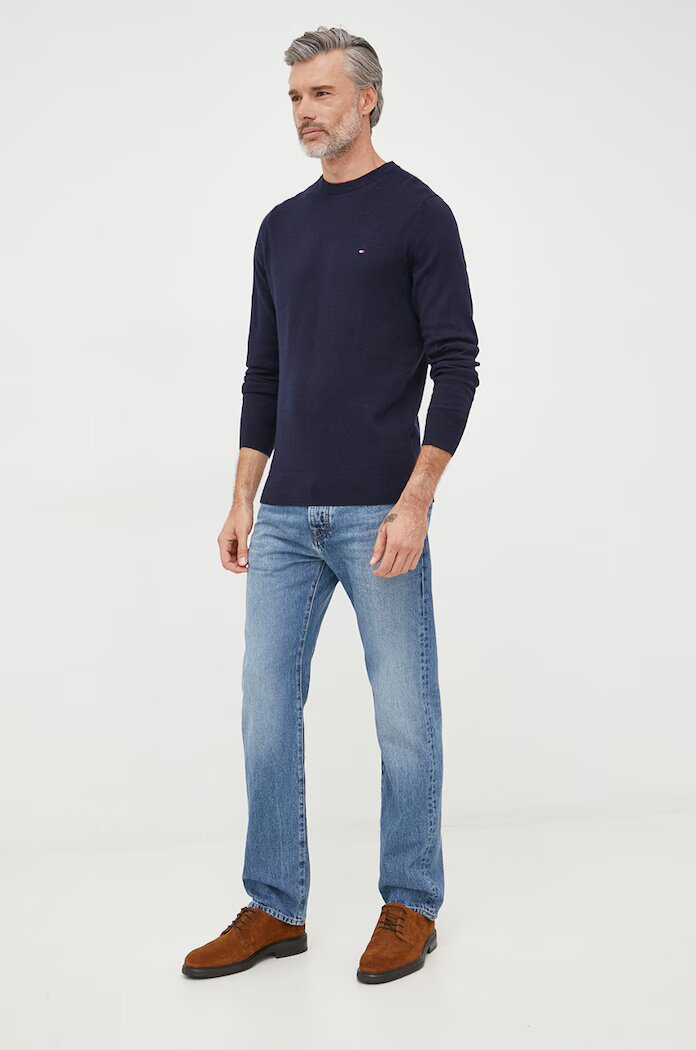 Tommy Hilfiger Пуловер с кашмир мъжки в тъмносиньо от лека материя