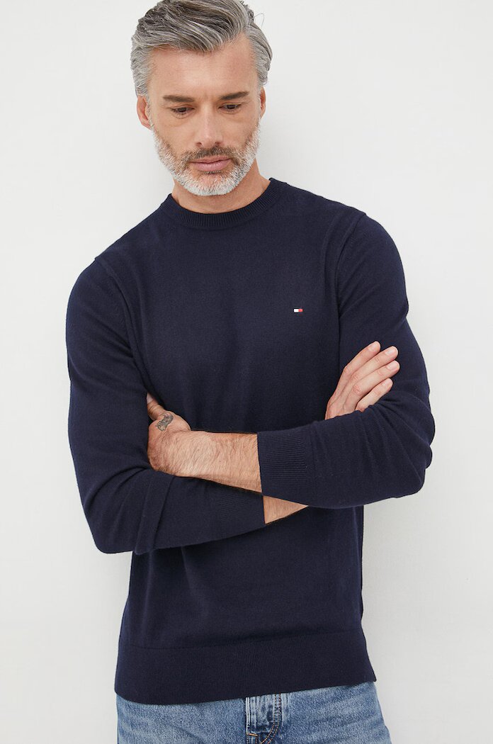 Tommy Hilfiger Пуловер с кашмир мъжки в тъмносиньо от лека материя