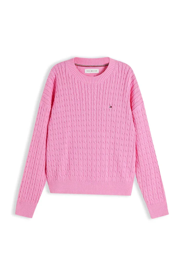 Tommy Hilfiger пуловер за деца от памук розов KG0KG08848