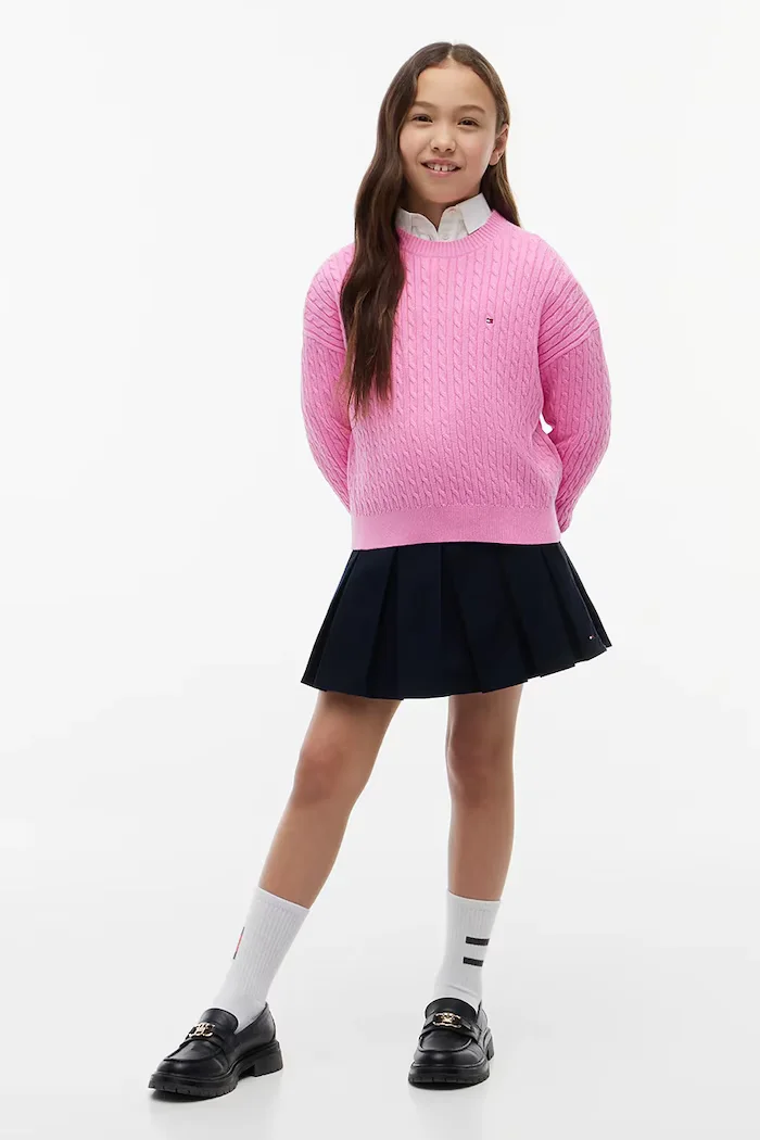 Tommy Hilfiger пуловер за деца от памук розов KG0KG08848