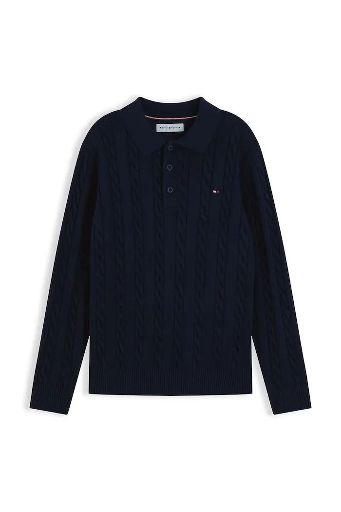 Tommy Hilfiger пуловер за деца от памук тъмносин KB0KB10624
