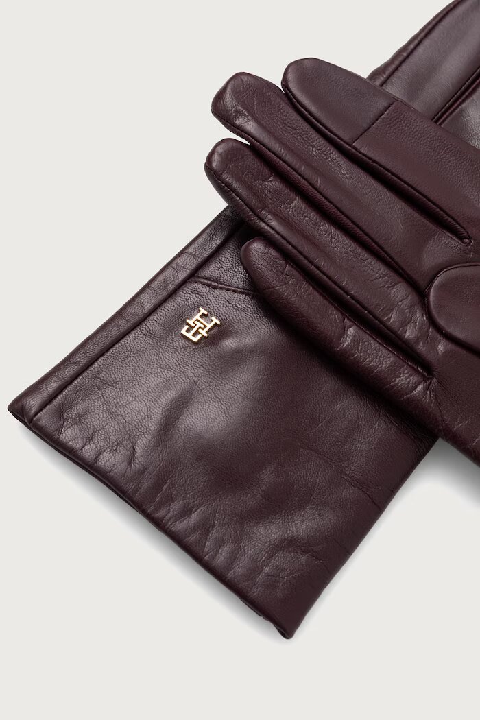 Tommy Hilfiger ръкавици дамски от кожа бордо AW0AW19129