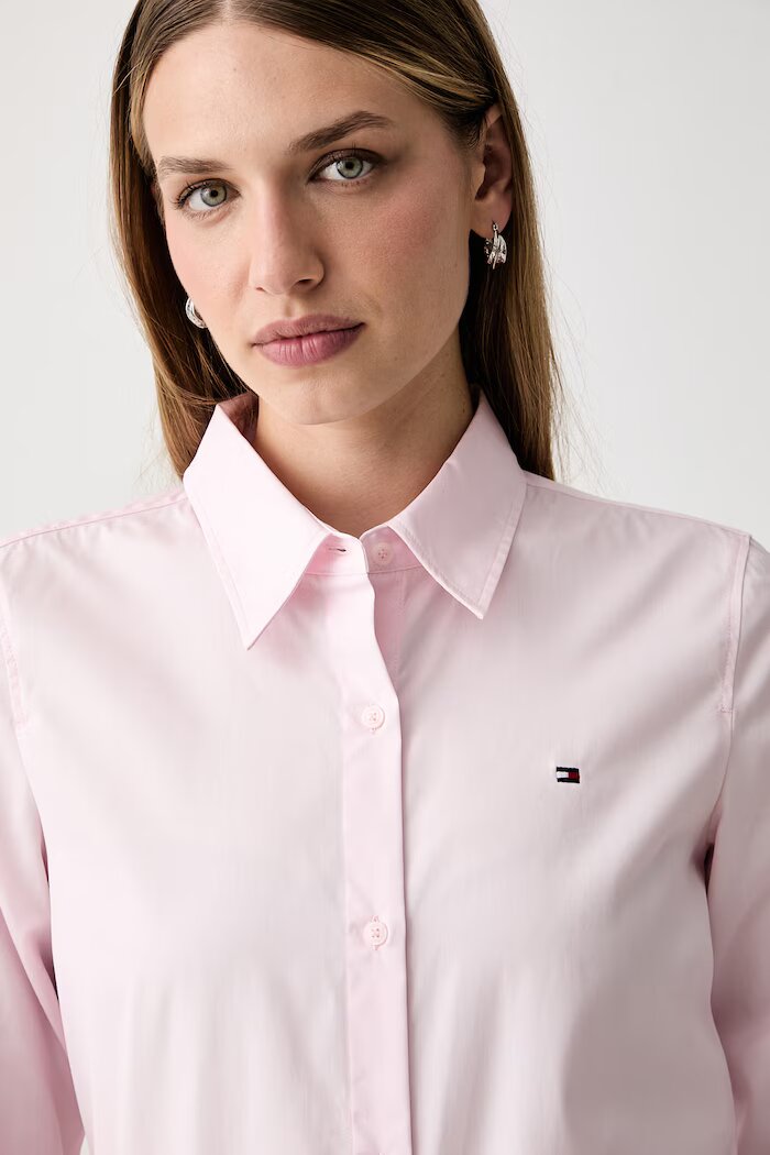 Tommy Hilfiger риза дамска от памук розова на райе WW0WW51155