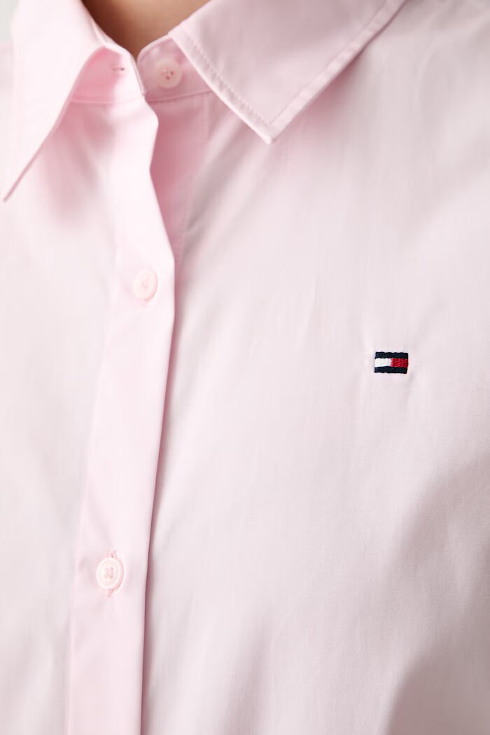 Tommy Hilfiger риза дамска от памук розова на райе WW0WW51155