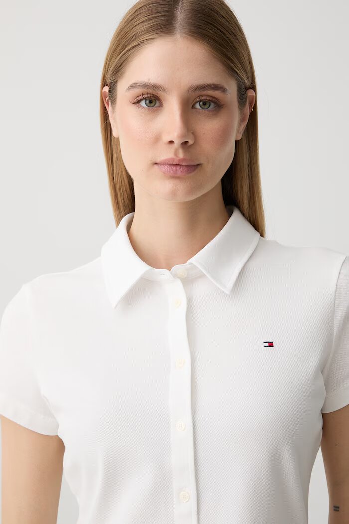 Tommy Hilfiger риза дамска от памук с еластан бяла WW0WW49922