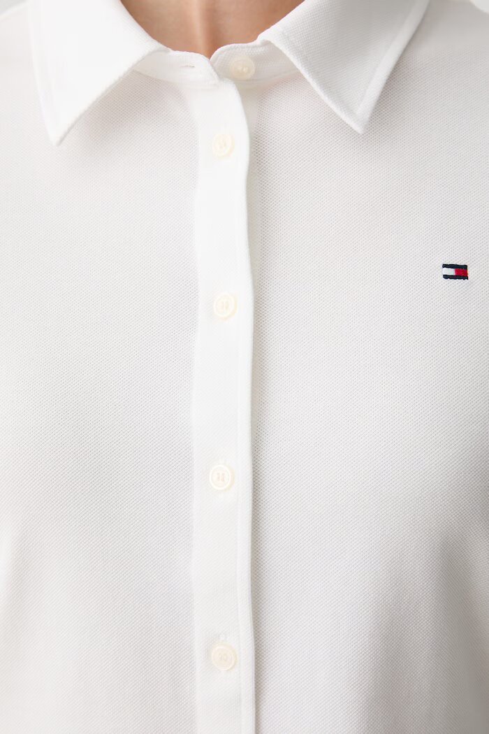 Tommy Hilfiger риза дамска от памук с еластан бяла WW0WW49922