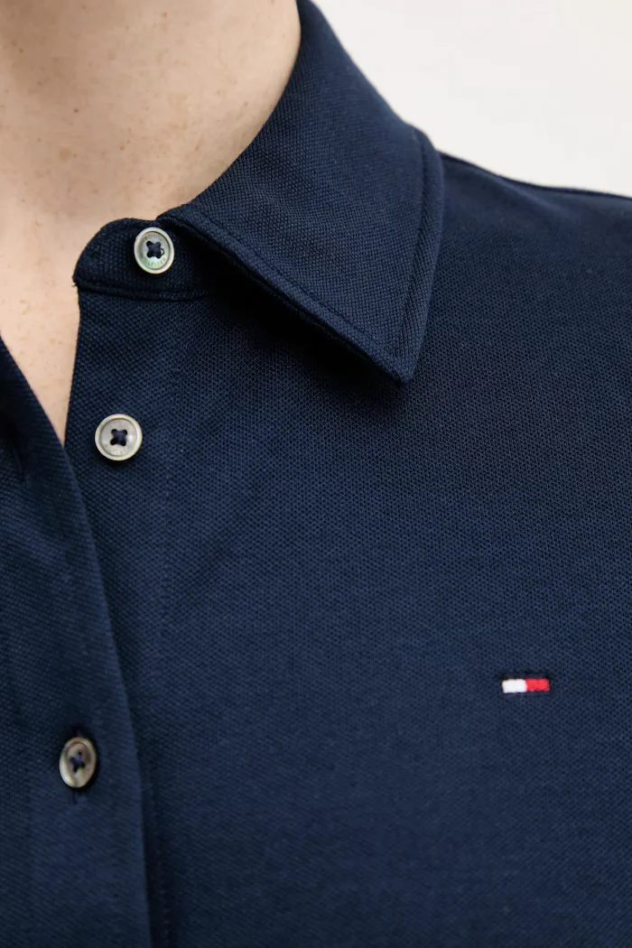 Tommy Hilfiger риза дамска от памук с еластан тъмносиня WW0WW43528